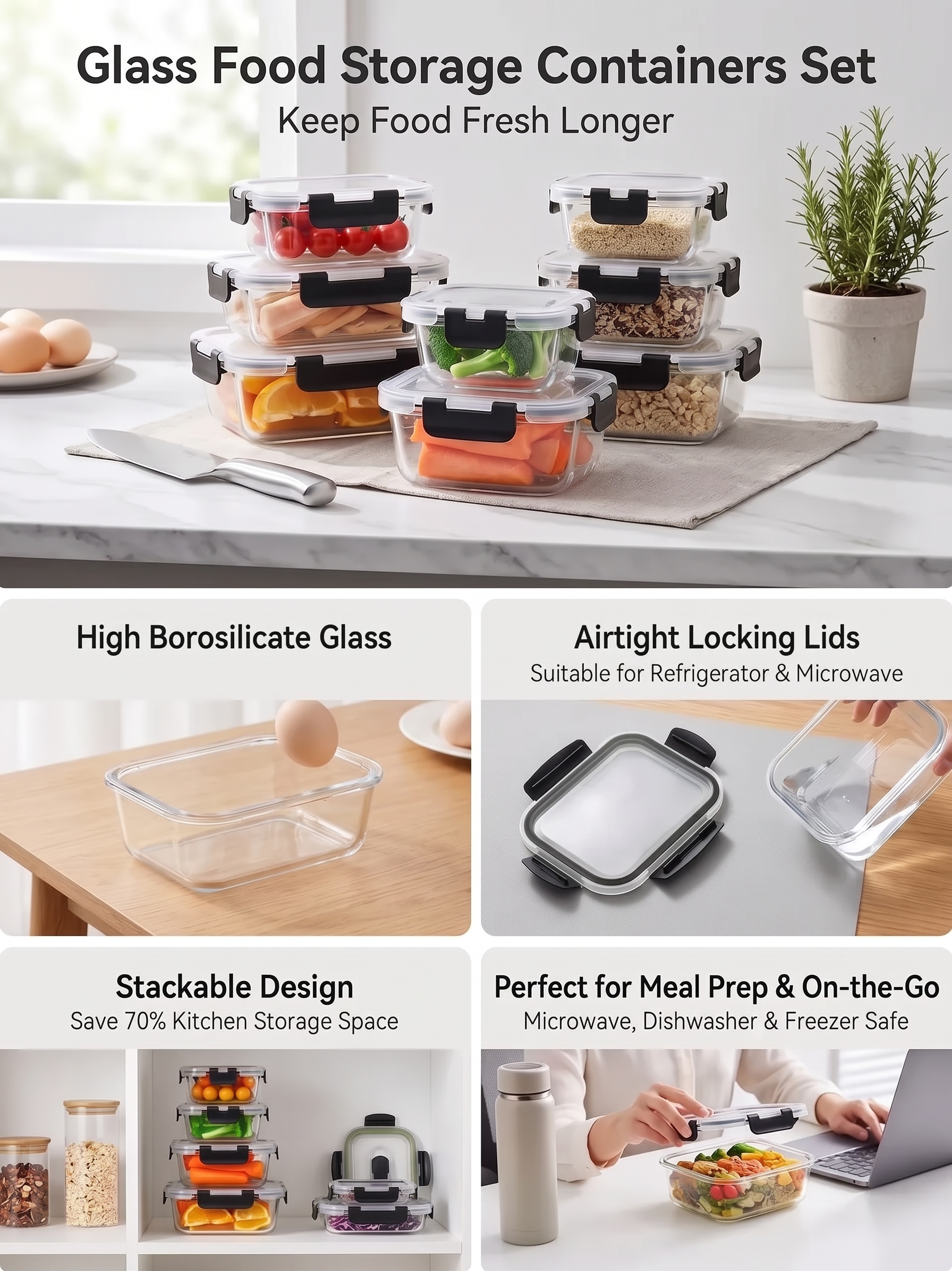 Complete 12-piece glass food storage set